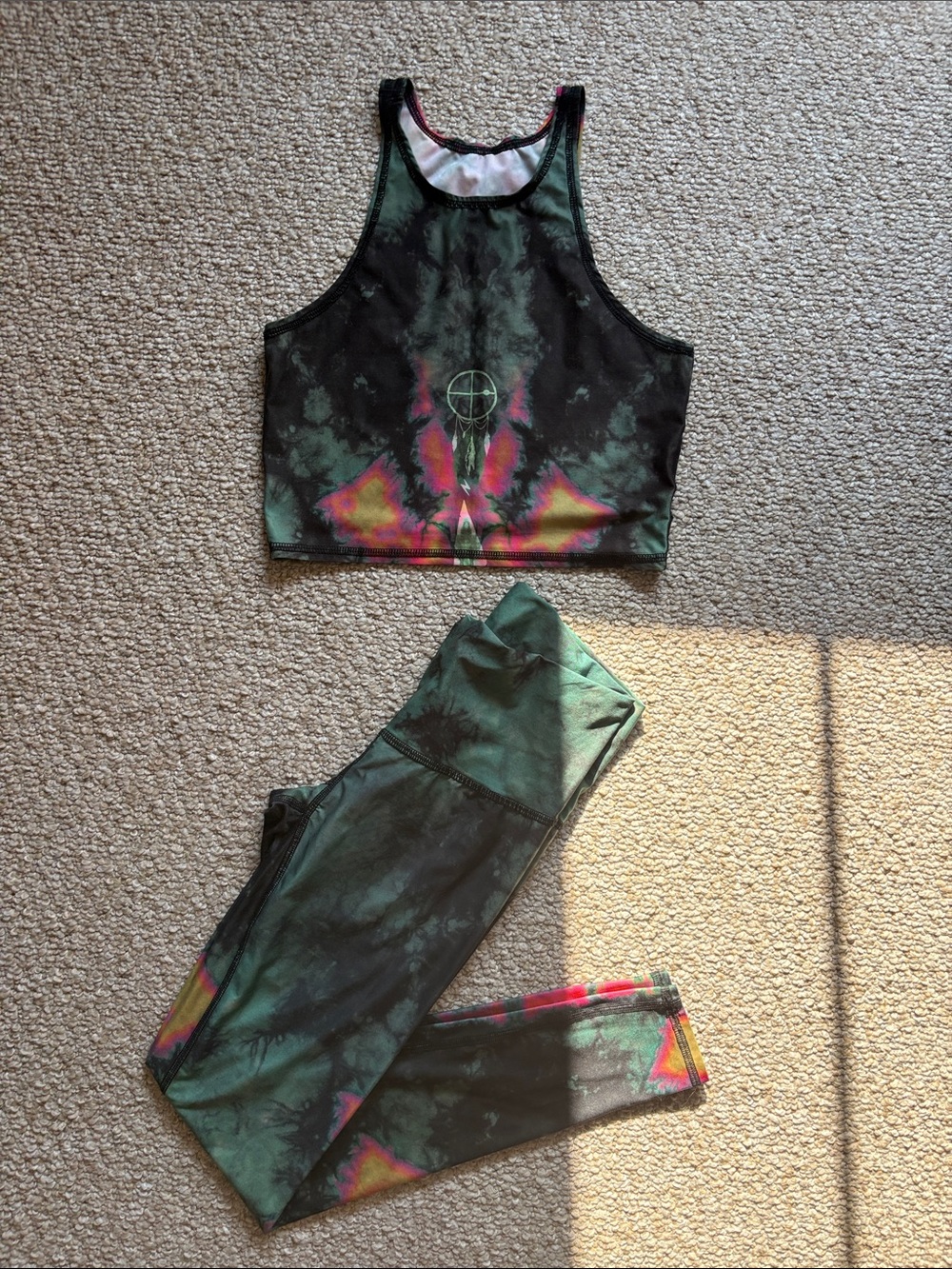 teeki Green Black Tie-Dye Crop Tank & Leggings Set